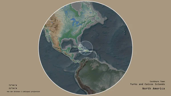 Área Das Ilhas Turcas Caicos Marcada Com Círculo Mapa Grande — Fotografia de Stock