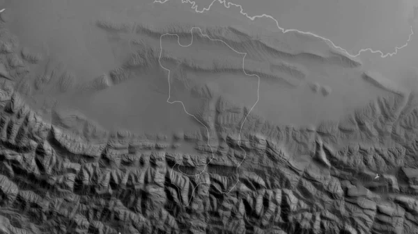 Ингуш Республика Россия Карта Масштабе Grayscaled Лаками Риверами Форма Очерченная — стоковое фото