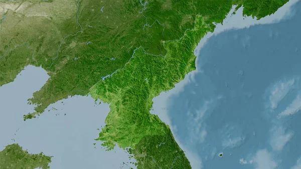 卫星B地图上的北朝鲜地区立体投影 光栅层的原始组成 — 图库照片