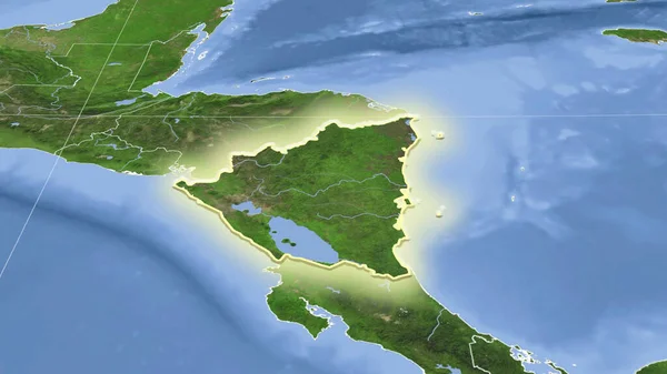 Nicaragua Zijn Buurt Afstandelijk Schuin Perspectief Vorm Gloeide Satellietbeelden — Stockfoto