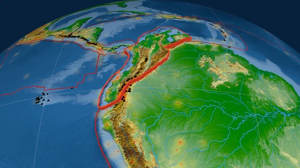 Plaque Tectonique Des Andes Nord Extrudée Sur Globe Carte Physique — Photo