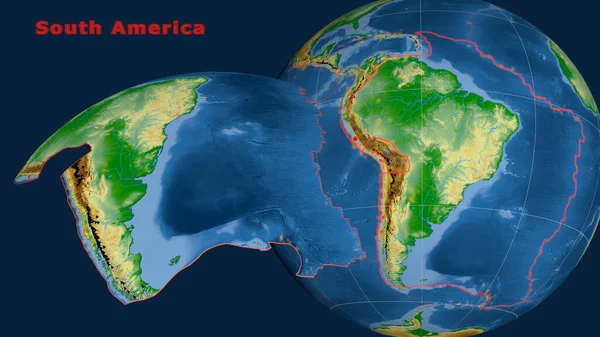Placa Tectónica Sudamérica Descrita Extruida Presentada Contra Globo Terráqueo Mapa — Foto de Stock