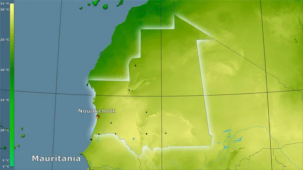 Temperatura Media Anual Dentro Del Área Mauritania Proyección Estereográfica Con — Foto de Stock