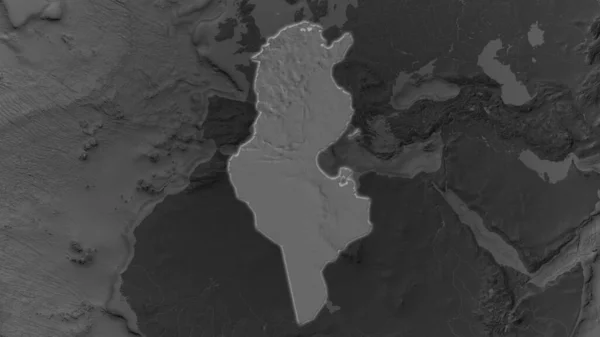 Tunisko Rozšiřovalo Žhnulo Tmavém Pozadí Svého Okolí Mapa Nadmořské Výšky — Stock fotografie