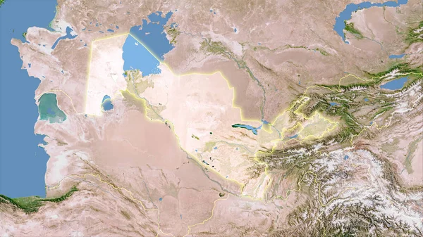 Area Uzbekistan Sulla Mappa Satellitare Nella Proiezione Stereografica Composizione Grezza — Foto Stock