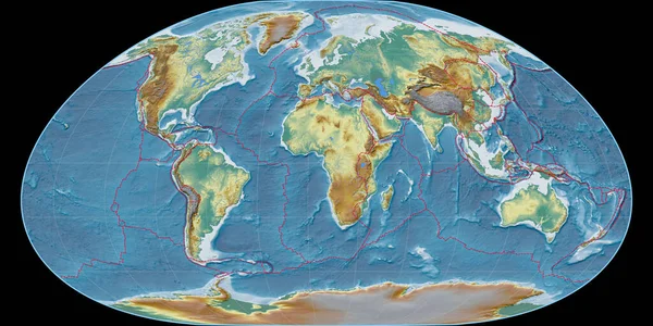 Mapa Mundo Projeção Loximuthal Centrado Longitude Leste Mapa Relevo Topográfico — Fotografia de Stock