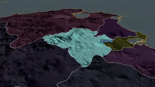 Manuba Provincia Túnez Acercó Destacó Con Capital Mapa Coloreado Tocado — Foto de Stock