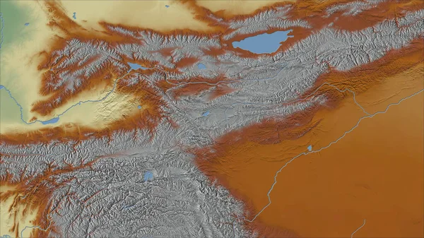 Kirgistan Zbliżenie Perspektywy Kraju Bez Zarysu Mapa Pomocy Topograficznej — Zdjęcie stockowe