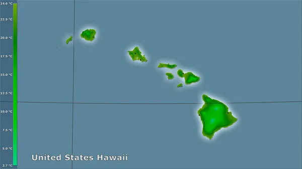 Birleşik Devletler Hawaii Bölgesinde Efsanevi Stereografik Projeksiyonda Yıllık Ortalama Sıcaklık — Stok fotoğraf