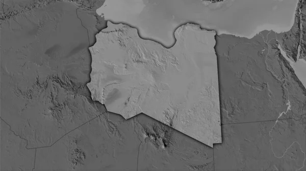 레이저층을 원뿔형으로 만들어 어두운 색조의 윤곽을 입체도로 지도에 리비아 — 스톡 사진