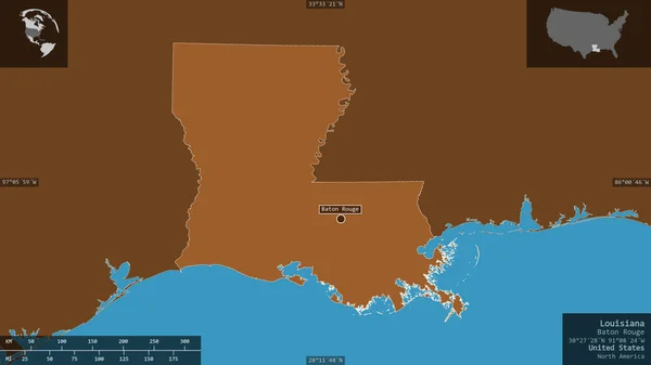 ルイジアナ州 アメリカ合衆国の州 湖や川でパターン化された固体 有益なオーバーレイとその国の領域に対して提示形状 3Dレンダリング — ストック写真