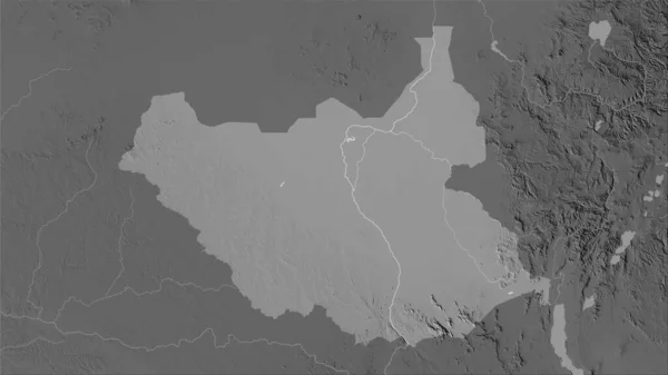 Sudán Del Sur Mapa Elevación Escala Grises Proyección Estereográfica Composición — Foto de Stock