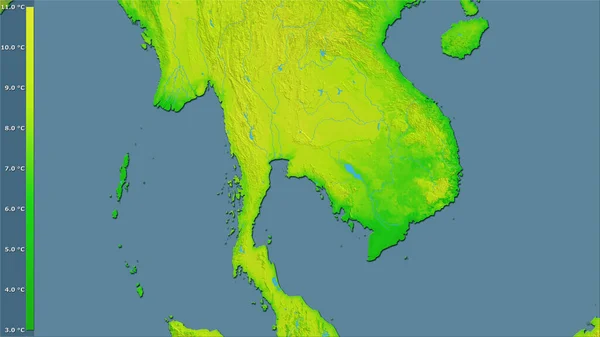 Gemiddelde Dagtemperatuur Variatie Thailand Stereografische Projectie Met Legende Rauwe Samenstelling — Stockfoto