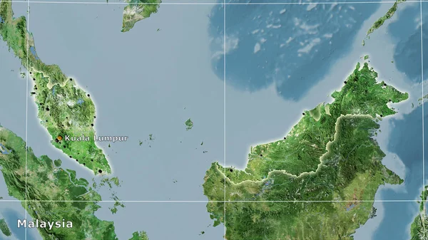 Περιοχή Της Μαλαισίας Στον Δορυφορικό Χάρτη Στην Στερεογραφική Προβολή Κύρια — Φωτογραφία Αρχείου