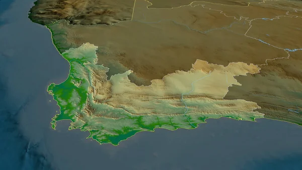 西ケープ州 南アフリカの州が拡大し 強調した 主な物理的な風景機能 3Dレンダリング — ストック写真