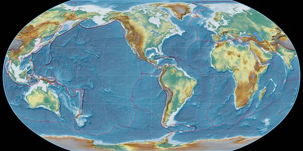 Mapa Del Mundo Proyección Robinson Centrado Longitud Oeste Mapa Topográfico — Foto de Stock