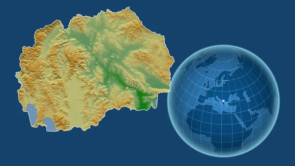 Macedónia Globe Ország Alakja Ellen Zoomolt Térkép Vázlatát Elszigetelt Kék — Stock Fotó