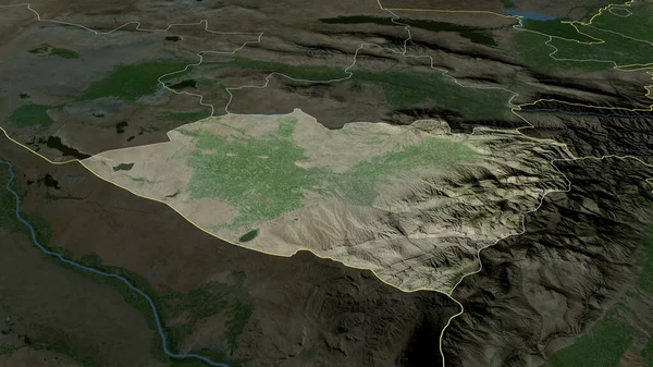 Kashkadarya Περιοχή Του Ουζμπεκιστάν Μεγεθύνθηκε Και Τονίστηκε Δορυφορικές Εικόνες Απόδοση — Φωτογραφία Αρχείου