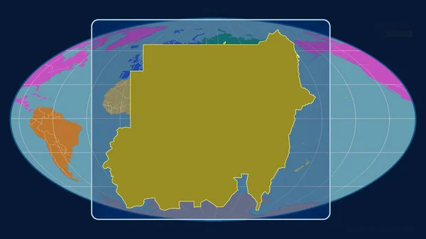 Zoomed View Sudan Outline Perspective Lines Global Map Mollweide Projection — Stock Photo, Image