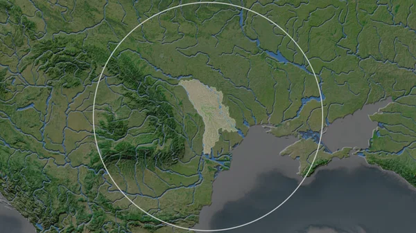 摩尔多瓦扩大了的地区 其周边地区被一个圆圈围绕着 卫星图像 — 图库照片