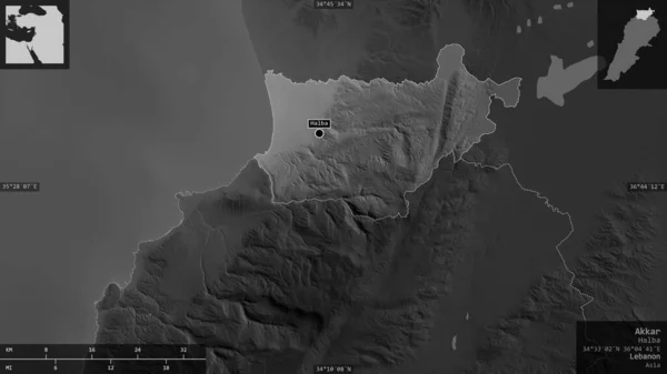 Akkar Libanon Kormányzója Szürkeárnyas Térkép Tavakkal Folyókkal Alakzat Tájékoztató Jellegű — Stock Fotó