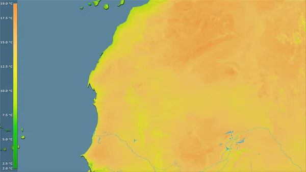Variación Media Temperatura Diurna Dentro Del Área Mauritania Proyección Estereográfica — Foto de Stock