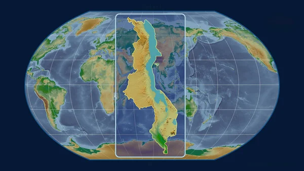 Zoomed View Malawi Outline Perspective Lines Global Map Kavrayskiy Projection — Stock Photo, Image