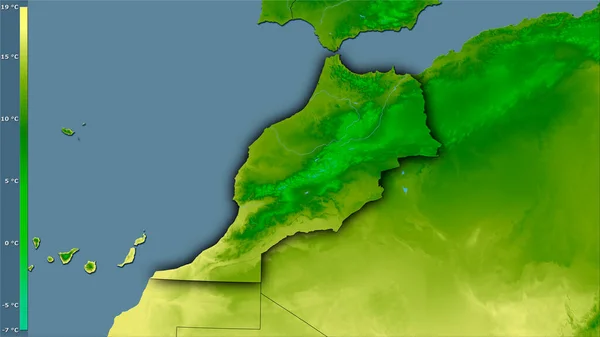 Середня Температура Найхолоднішого Кварталу Районі Марокко Стереографічній Проекції Легендою Сира — стокове фото