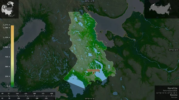 Karelia República Rusia Datos Sombreado Colores Con Lagos Ríos Forma — Foto de Stock
