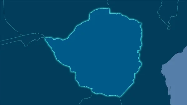 立体投影中的津巴布韦地区 具有发光轮廓的栅格层的原始成分 — 图库照片