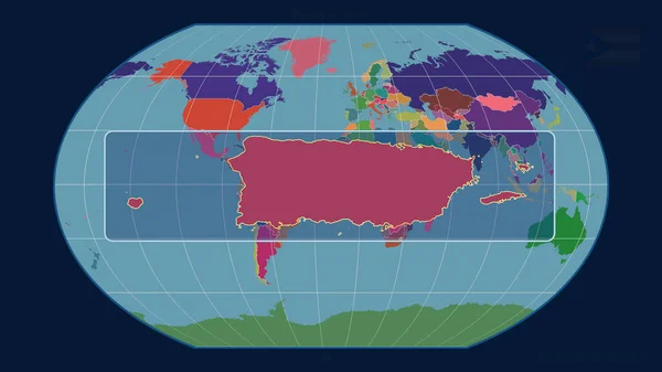 Přiblížený Pohled Portoriko Perspektivními Liniemi Proti Globální Mapě Projekci Kavrayskiy — Stock fotografie