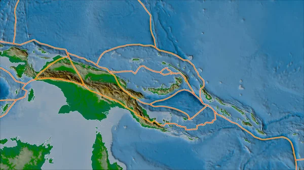 Tectonic Plates Borders Physical Map Areas Adjacent South Bismarck Plate — Stock Photo, Image