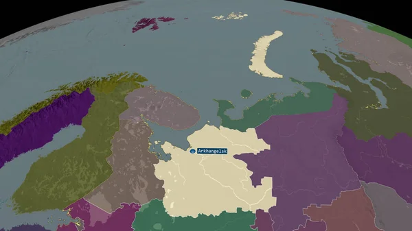 Arkhangel Regione Della Russia Ingrandita Evidenziata Con Capitale Mappa Colorata — Foto Stock