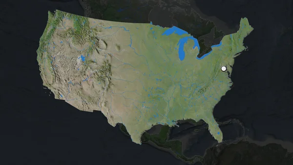 Área Destacada Dos Estados Unidos Com Ponto Capital Mapa Dessaturado — Fotografia de Stock