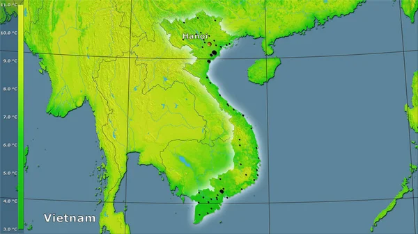 Mittlere Schwankung Der Tagestemperatur Innerhalb Des Vietnamesischen Gebiets Der Stereographischen — Stockfoto