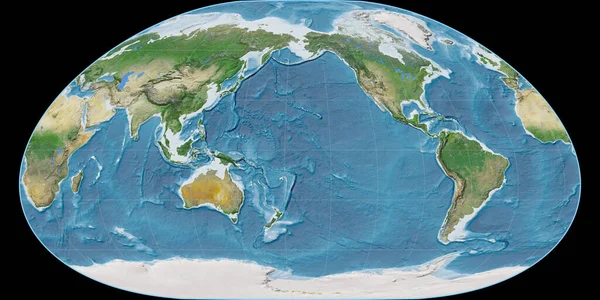 Světová Mapa Loximální Projekci Soustředěná 170 Západní Délky Satelitní Snímky — Stock fotografie