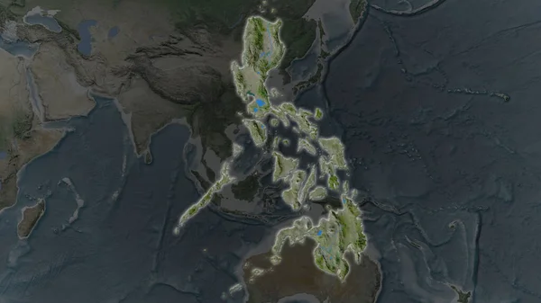 Area Delle Filippine Ingrandita Illuminata Uno Sfondo Scuro Dei Suoi — Foto Stock