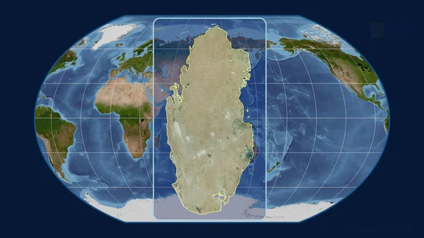 Zoomed View Qatar Outline Perspective Lines Global Map Kavrayskiy Projection — Stock Photo, Image