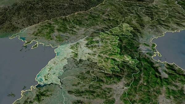 Pyongan Namdo Provincia Corea Del Norte Acercó Destacó Imágenes Satélite — Foto de Stock