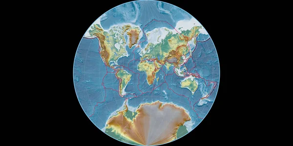 Mapa Świata Projekcji Lambert Lagrange Skupiona Wschodniej Długości Geograficznej Topograficzna — Zdjęcie stockowe