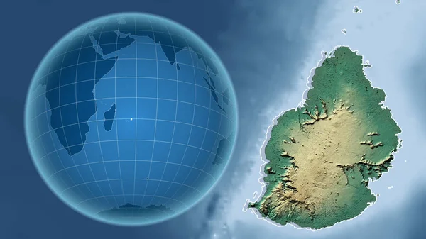 Mauritius Globo Con Forma Del Paese Contro Mappa Ingrandita Con — Foto Stock