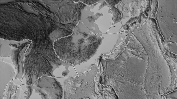 Tektonische Platten Grenzen Die Graustufenkarte Der Die Jangtse Platte Angrenzenden — Stockfoto