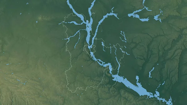 Kiev Region Ukraine Colored Relief Lakes Rivers Shape Outlined Its — Stock Photo, Image