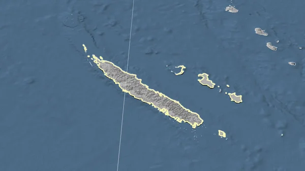 Nueva Caledonia Barrio Perspectiva Oblicua Distante Forma Delineada Mapa Elevación — Foto de Stock