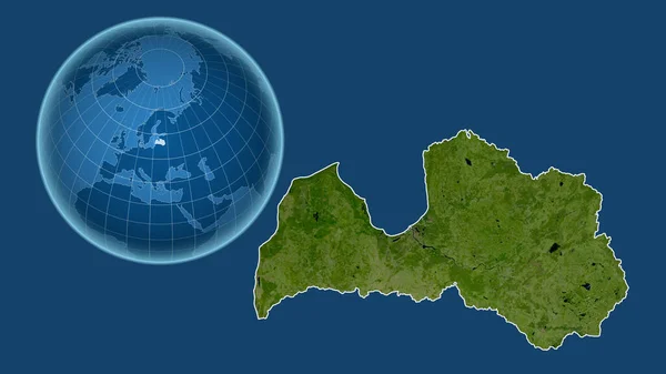 Letland Globe Met Vorm Van Het Land Tegen Gezoomde Kaart — Stockfoto