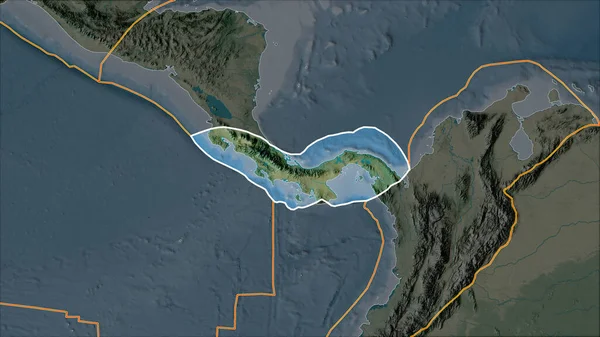 隣接する地域の砂漠化によって分離された地形図上のパナマ地殻プレートの概要 ヴァン グリンテンI予測 斜めの変換 — ストック写真