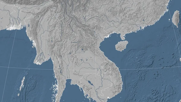 ラオスとその周辺 遠方斜視 アウトラインなし グレースケール標高図 — ストック写真