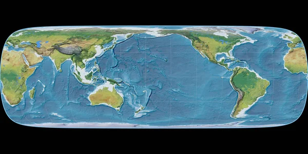 Карта Мира Проекции Тоблера Сосредоточена 170 Западной Долготе Основные Физиографические — стоковое фото