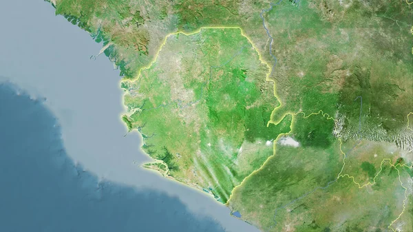 卫星D地图上立体投影中的塞拉利昂地区 具有发光轮廓的栅格层的原始组成 — 图库照片