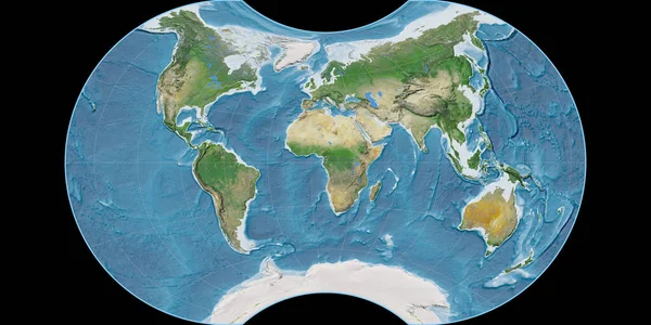 World Map Maurer Apparent Globolar Projection 경도를 중심으로 지도이다 래스터를 — 스톡 사진